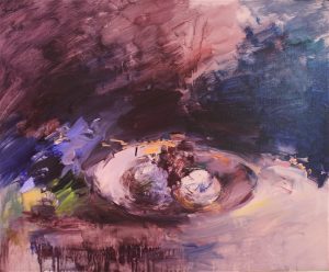 Ibrahim Shahda - Pommes, tableau bleu et rose