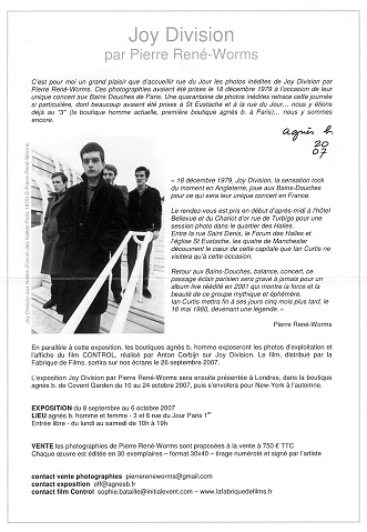 Joy Division photo exhibition Pierre Ren-Worms