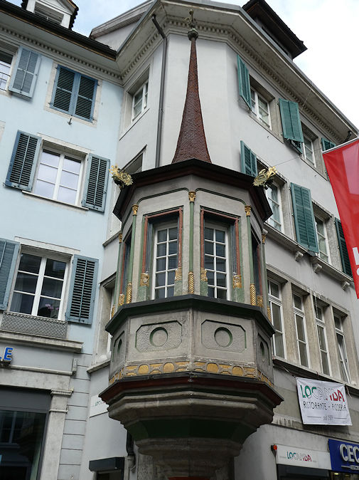 Hauptgasse, oriel window of a historic house