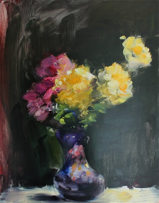 Pivoines vase bleu