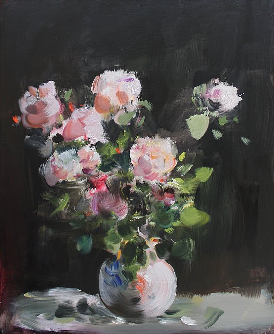 Roses vase bleu rose